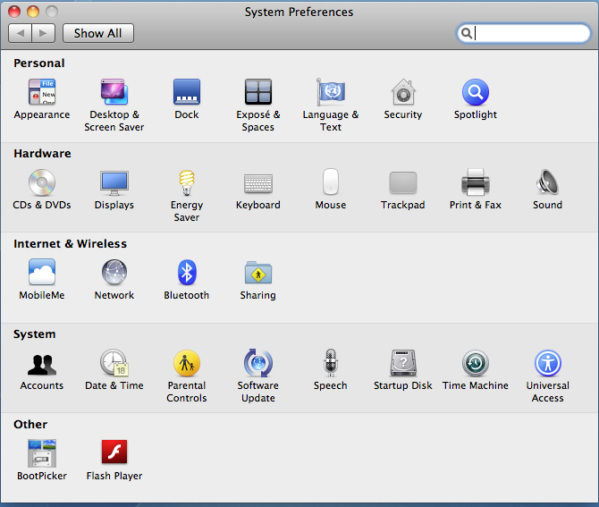 system preferences window